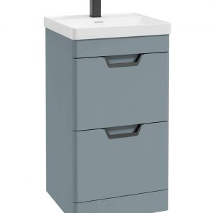 FREYA 50cm 2 Drawer Floor Standing Vanity Unit Matt Coral Green-Matt Black Handle