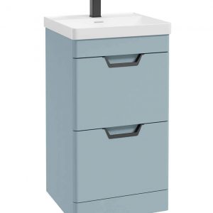 FREYA 50cm 2 Drawer Floor Standing Vanity Unit Matt Morning Sky Blue-Matt Black Handle