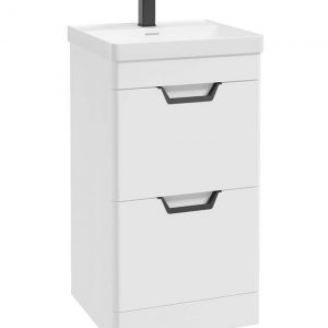 FREYA 50cm 2 Drawer Floor Standing Vanity Unit Matt White-Matt Black Handle