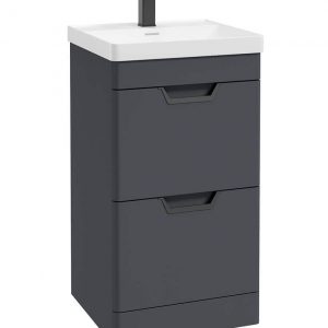 FREYA 50cm 2 Drawer Floor Standing Vanity Unit Matt Night Sky Blue-Matt Black Handle