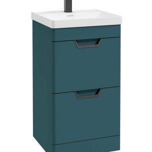 FREYA 50cm 2 Drawer Floor Standing Vanity Unit Matt Ocean Blue-Matt Black Handle