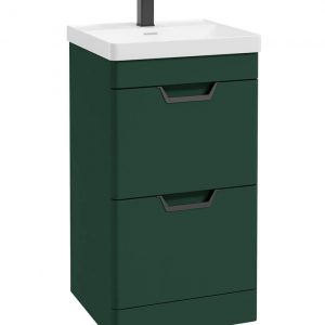 FREYA 50cm 2 Drawer Floor Standing Vanity Unit Matt Wreath Green-Matt Black Handle