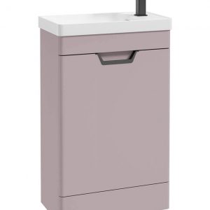 FREYA 55cm 1 Door Cloakroom Floor Standing Vanity Unit Matt Cashmere Pink-Matt Black Handle