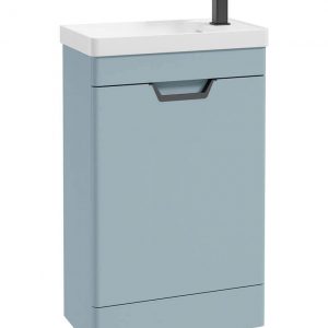 FREYA 55cm 1 Door Cloakroom Floor Standing Vanity Unit Matt Morning Sky Blue-Matt Black Handle