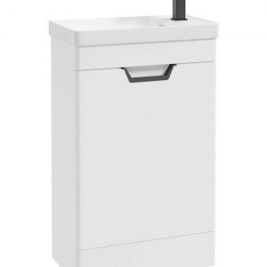 FREYA 55cm 1 Door Cloakroom Floor Standing Vanity Unit Matt White-Matt Black Handle