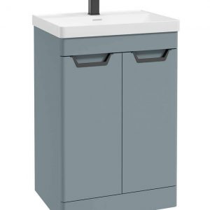 FREYA 60cm 2 Door Floor Standing Vanity Unit Matt Coral Green-Matt Black Handle