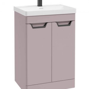 FREYA 60cm 2 Door Floor Standing Vanity Unit Matt Cashmere Pink-Matt Black Handle