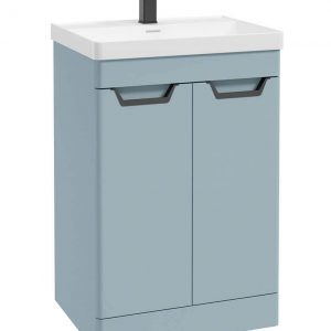 FREYA 60cm 2 Door Floor Standing Vanity Unit Matt Morning Sky Blue-Matt Black Handle