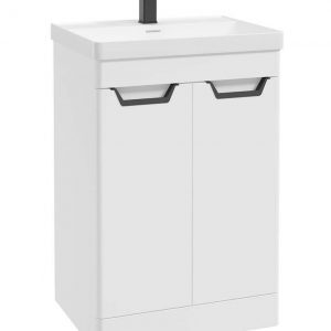 FREYA 60cm 2 Door Floor Standing Vanity Unit Matt White-Matt Black Handle