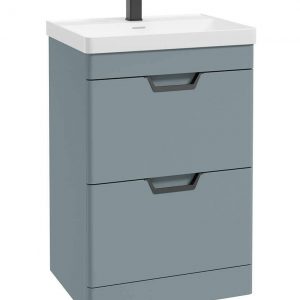 FREYA 60cm 2 Drawer Floor Standing Vanity Unit Matt Coral Green-Matt Black Handle