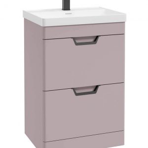 FREYA 60cm 2 Drawer Floor Standing Vanity Unit Matt Cashmere Pink-Matt Black Handle