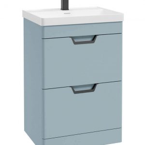 FREYA 60cm 2 Drawer Floor Standing Vanity Unit Matt Morning Sky Blue-Matt Black Handle