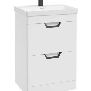 FREYA 60cm 2 Drawer Floor Standing Vanity Unit Matt White-Matt Black Handle