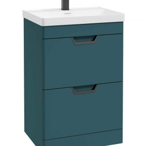 FREYA 60cm 2 Drawer Floor Standing Vanity Unit Matt Ocean Blue-Matt Black Handle