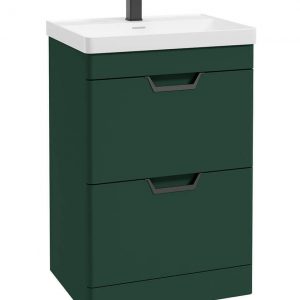 FREYA 60cm 2 Drawer Floor Standing Vanity Unit Matt Wreath Green-Matt Black Handle