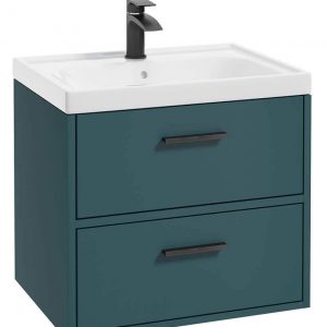 FINLAND Ocean Blue Matt 60cm Wall Hung Vanity Unit - Matt Black Handle