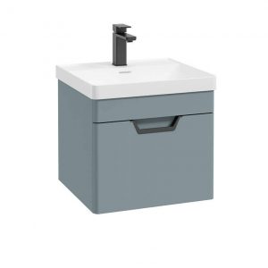 FREYA 50cm 1 Drawer Wall Hung Vanity Unit Matt Coral Green-Matt Black Handle