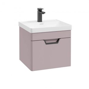 FREYA 50cm 1 Drawer Wall Hung Vanity Unit Matt Cashmere Pink-Matt Black Handle