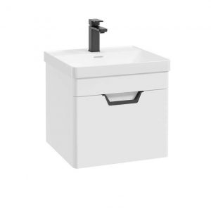 FREYA 50cm 1 Drawer Wall Hung Vanity Unit Matt White-Matt Black Handle