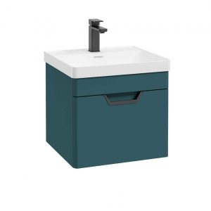 FREYA 50cm 1 Drawer Wall Hung Vanity Unit Matt Ocean Blue-Matt Black Handle