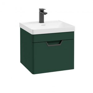 FREYA 50cm 1 Drawer Wall Hung Vanity Unit Matt Wreath Green-Matt Black Handle