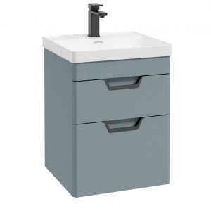 FREYA 50cm 2 Drawer Wall Hung Vanity Unit Matt Coral Green-Matt Black Handle