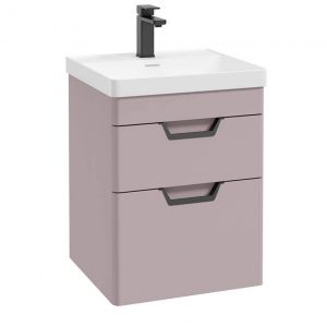 FREYA 50cm 2 Drawer Wall Hung Vanity Unit Matt Cashmere Pink-Matt Black Handle