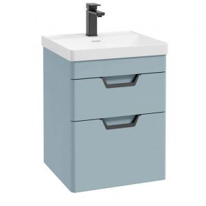 FREYA 50cm 2 Drawer Wall Hung Vanity Unit Matt Morning Sky Blue-Matt Black Handle