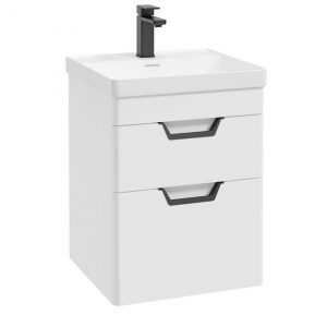 FREYA 50cm 2 Drawer Wall Hung Vanity Unit Matt White-Matt Black Handle