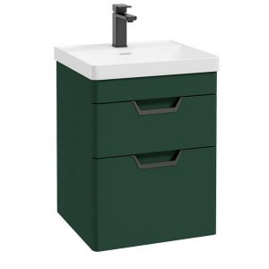 FREYA 50cm 2 Drawer Wall Hung Vanity Unit Matt Wreath Green-Matt Black Handle