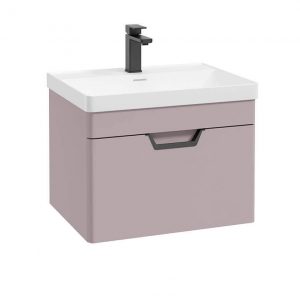 FREYA 60cm 1 Drawer Wall Hung Vanity Unit Matt Cashmere Pink-Matt Black Handle