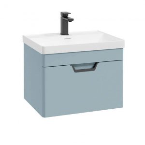 FREYA 60cm 1 Drawer Wall Hung Vanity Unit Matt Morning Sky Blue-Matt Black Handle