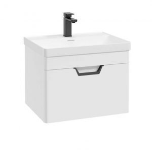 FREYA 60cm 1 Drawer Wall Hung Vanity Unit Matt White-Matt Black Handle