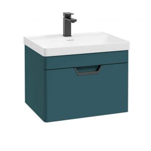 FREYA 60cm 1 Drawer Wall Hung Vanity Unit Matt Ocean Blue-Matt Black Handle