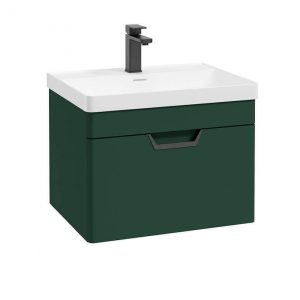 FREYA 60cm 1 Drawer Wall Hung Vanity Unit Matt Wreath Green-Matt Black Handle