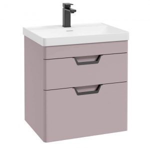 FREYA 60cm 2 Drawer Wall Hung Vanity Unit Matt Cashmere Pink-Matt Black Handle