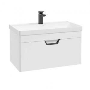 FREYA 80cm 1 Drawer Wall Hung Vanity Unit Matt White-Matt Black Handle