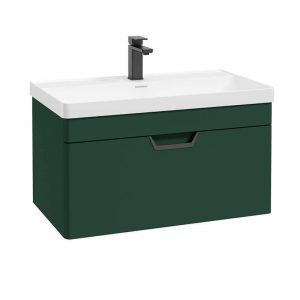 FREYA 80cm 1 Drawer Wall Hung Vanity Unit Matt Wreath Green-Matt Black Handle