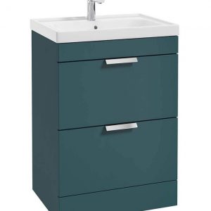 STOCKHOLM Ocean Blue Matt 60cm 2 Drawer Floor Standing Vanity Unit - Brushed Chrome Handle