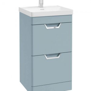 FREYA 50cm 2 Drawer Floor Standing Vanity Unit Matt Morning Sky Blue-Chrome Handle