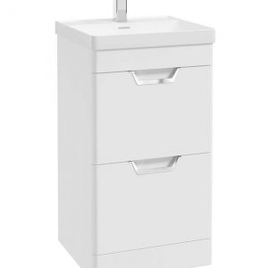 FREYA 50cm 2 Drawer Floor Standing Vanity Unit Matt White-Chrome Handle