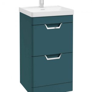 FREYA 50cm 2 Drawer Floor Standing Vanity Unit Matt Ocean Blue-Chrome Handle