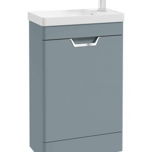 FREYA 55cm 1 Door Cloakroom Floor Standing Vanity Unit Matt Coral Green-Brushed Chrome Handle