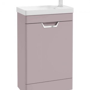 FREYA 55cm 1 Door Cloakroom Floor Standing Vanity Unit Matt Cashmere Pink-Brushed Chrome Handle