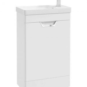 FREYA 55cm 1 Door Cloakroom Floor Standing Vanity Unit Matt White-Brushed Chrome Handle