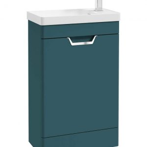 FREYA 55cm 1 Door Cloakroom Floor Standing Vanity Unit Matt Ocean Blue-Brushed Chrome Handle