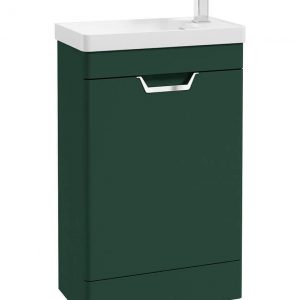 FREYA 55cm 1 Door Cloakroom Floor Standing Vanity Unit Matt Wreath Green-Brushed Chrome Handle