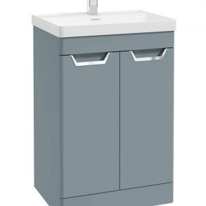 FREYA 60cm 2 Door Floor Standing Vanity Unit Matt Coral Green-Chrome Handle