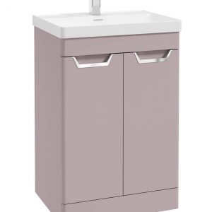 FREYA 60cm 2 Door Floor Standing Vanity Unit Matt Cashmere Pink-Chrome Handle