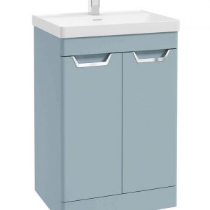 FREYA 60cm 2 Door Floor Standing Vanity Unit Matt Morning Sky Blue-Chrome Handle